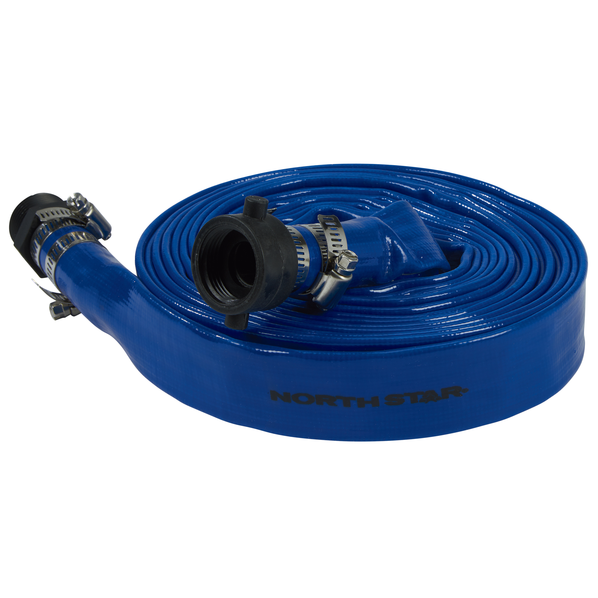 NorthStar Water Pump Discharge Hose, 1in. x 25ft. Max. PSI 80, PVC, Lay Flat, Industrial-Grade Polypropylene Couplings